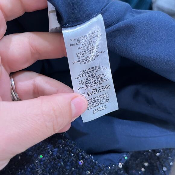 Loft Navy Blue Sparkle Tweed Mini Skirt Size 12 Classic Holiday Work Party - Picture 6 of 9